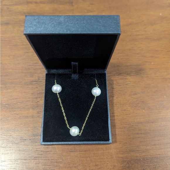 Pearl Station Necklace in Gold Plated Sterling Silver - Picture 3 of 6